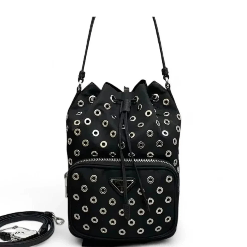 Prada Eyelet Bucket Black Tessuto Nylon (kc052926c2r)