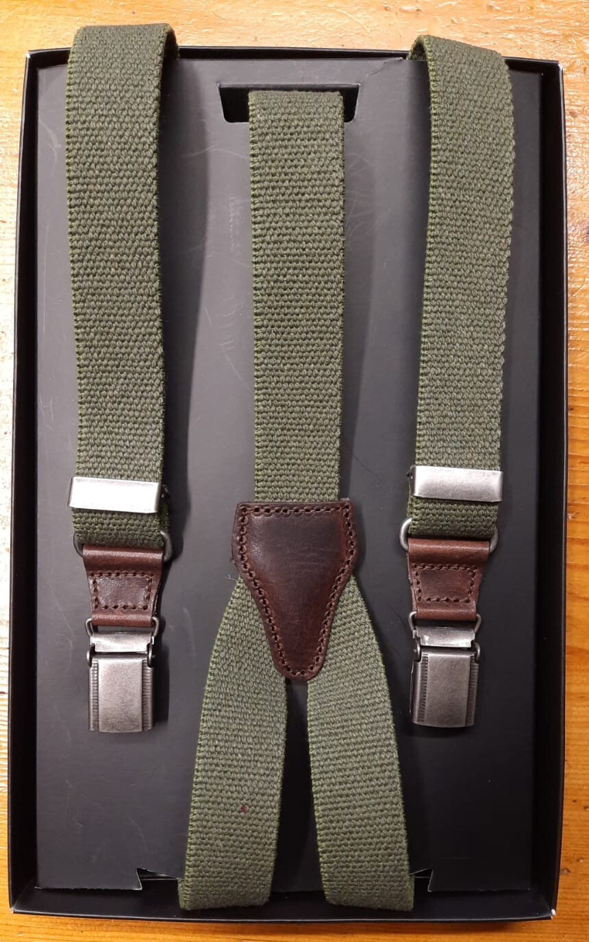 25mm Cotton GE54 Col 75 Military Solid Strap with Leather – 100% Made in Italy