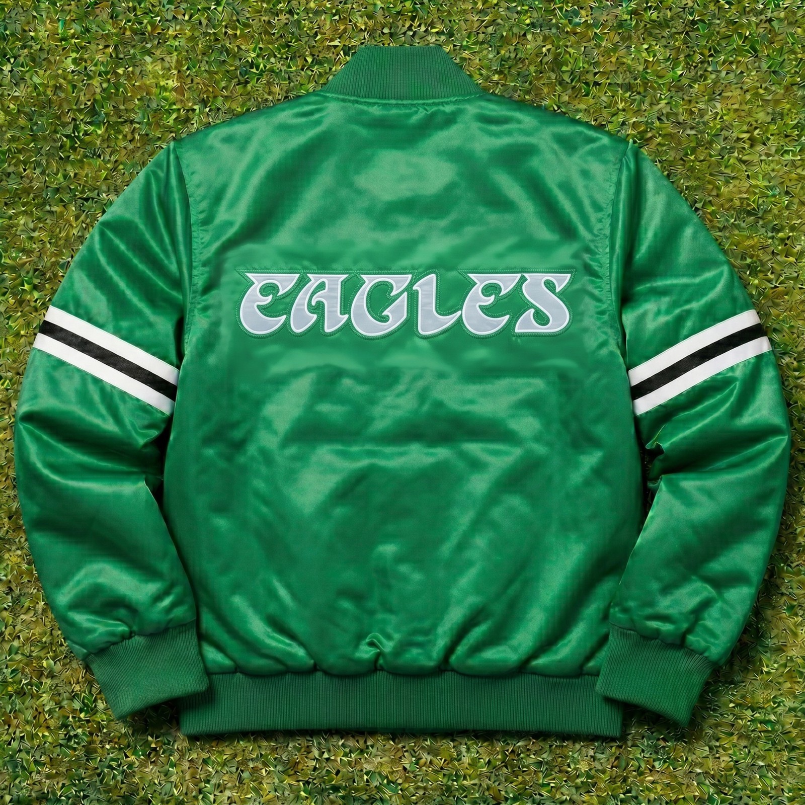 Mens Philadelphia Eagles Green Satin Bomber Varsity Football Jacket Size XS-5XL