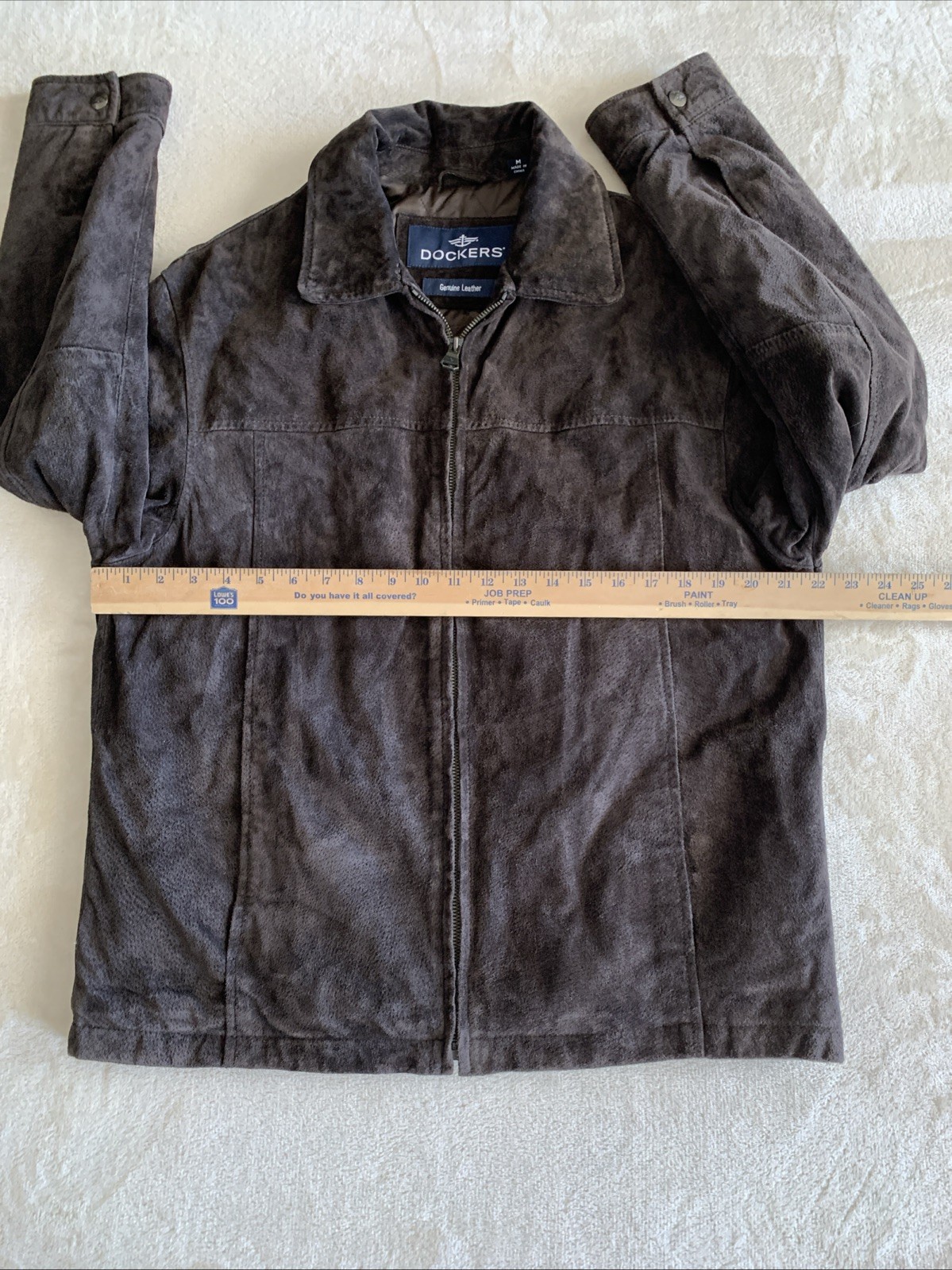 Dockers Premium Mens Suede Leather Coat – Dark Brown – Size Medium Preowned
