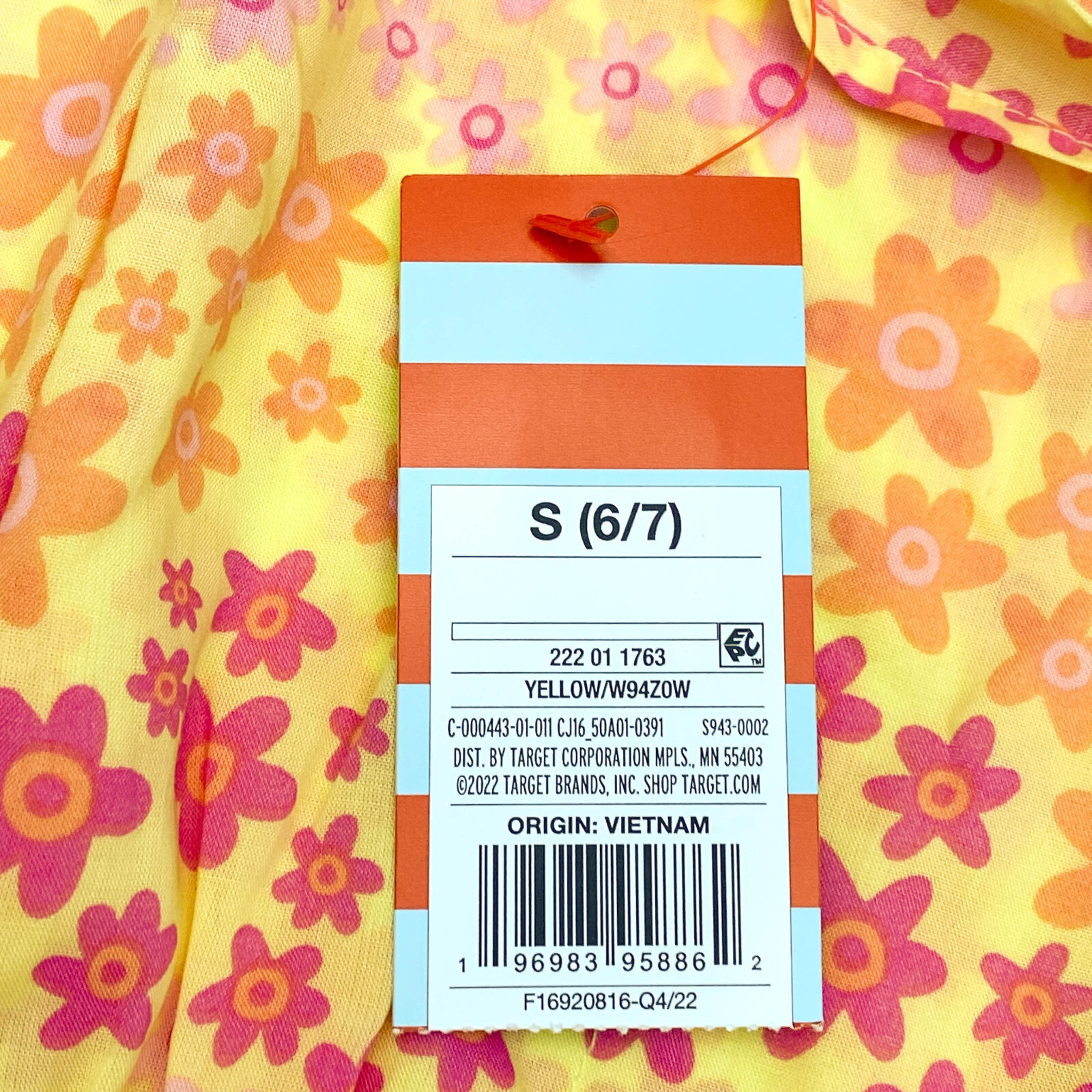 Cat & Jack Girls Size S 6/7 Caftan Swimsuit Cover Up Floral Yellow Orange Pink