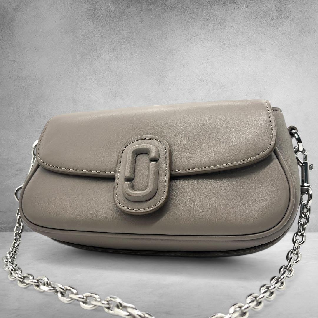 MARC JACOBS The Clover Chain Leather Shoulder Bag Greige Compact 22cm Authentic
