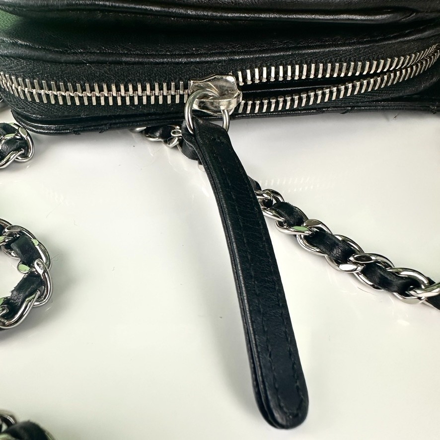 CHANEL Clams Wallet on Chain WOC Black Lambskin Silver Hardware 2012 Authentic