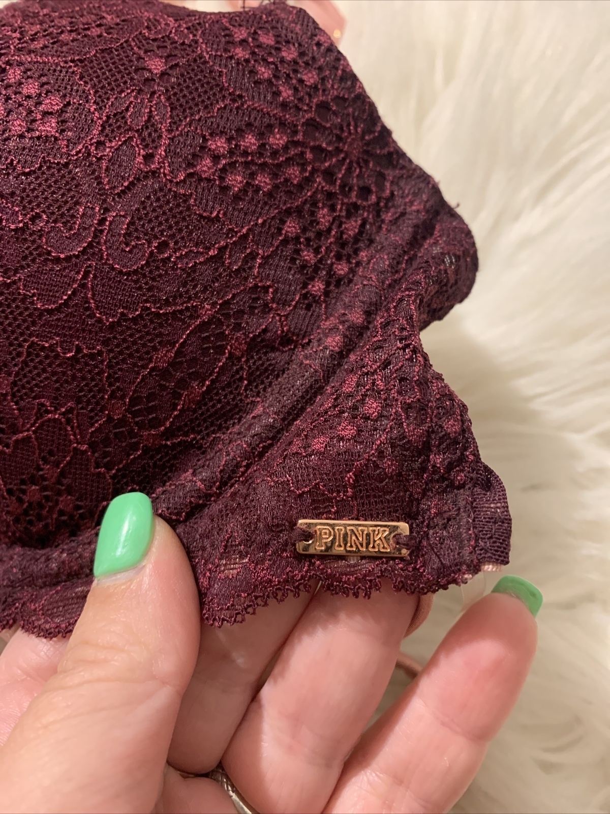 victoria’s secret pink Sexy Date Push Up 32D Burgundy Floral Pattern NWOT