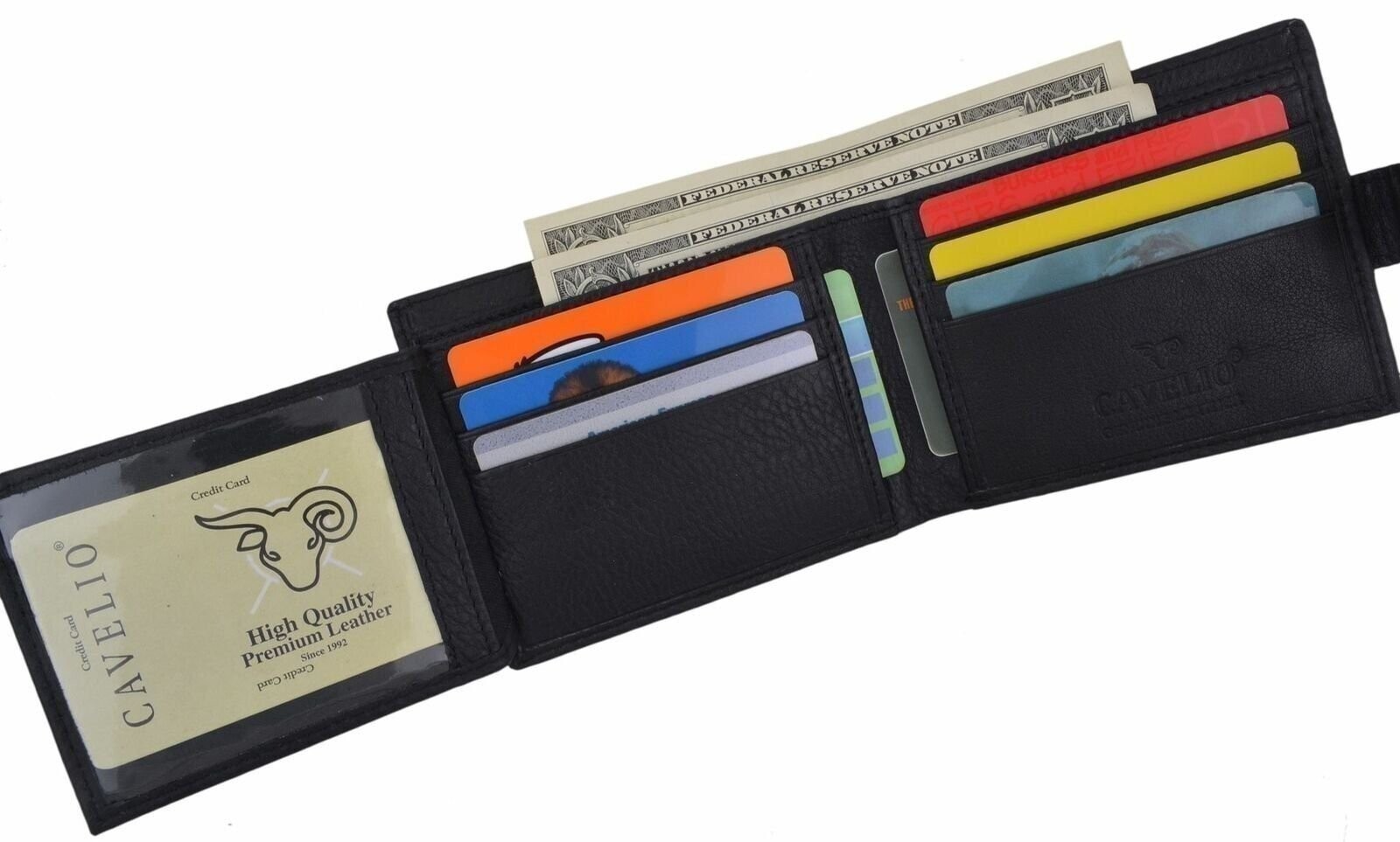 Cavelio Men’s Bifold Card ID Holder Genuine Leather Wallet with Snap Closure
