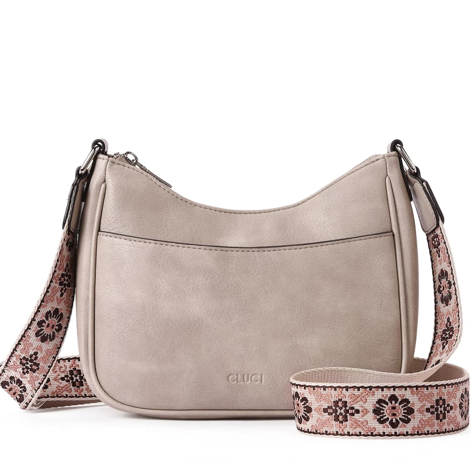 CLUCI Crossbody Purses for Women, Leather Crescent Bags Medium, 2-grey