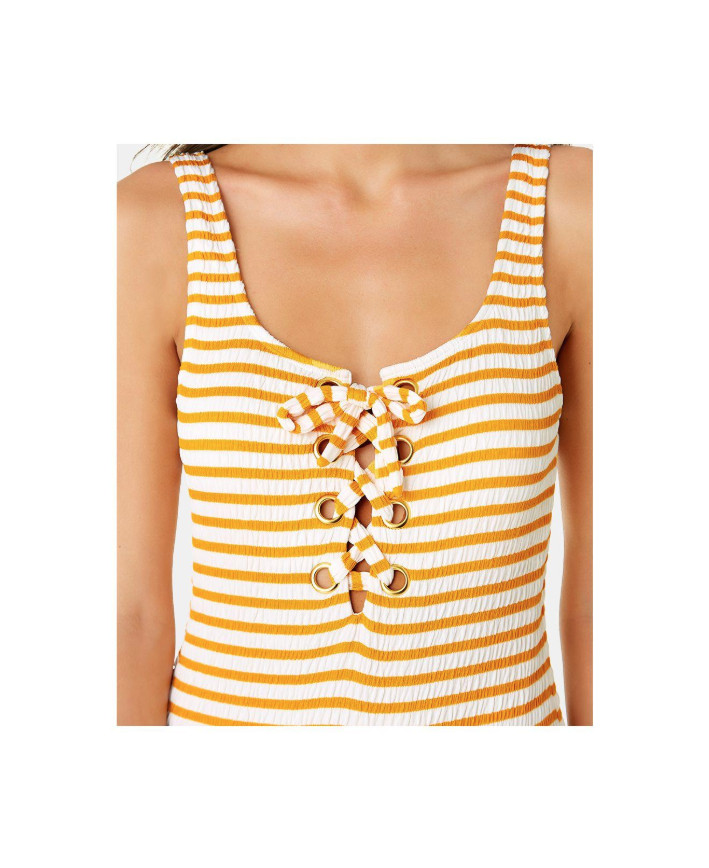 California Waves Junior Large Yellow/White Striped Textured 1-Piece L NWT
