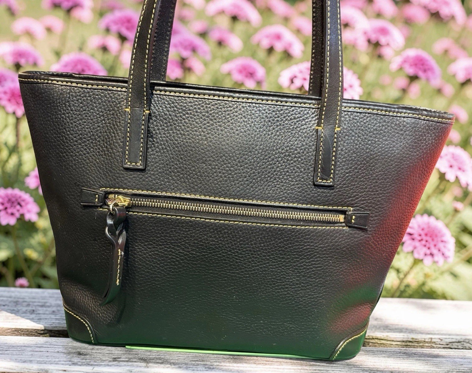 Dooney Bourke Black Pebble Leather Charleston Tote Shopper Shoulder Bag Purse