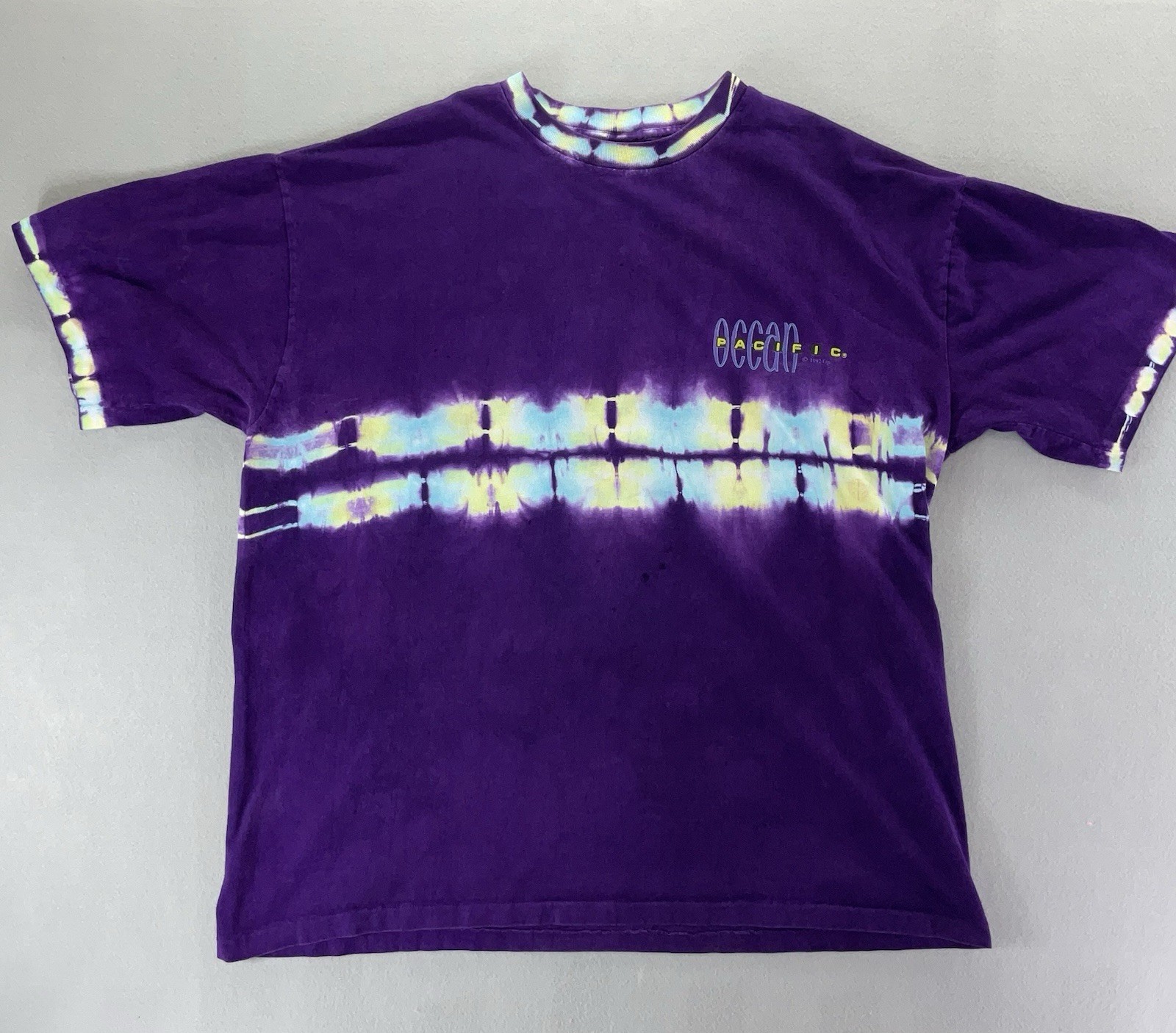 Ocean Pacific T Shirt Vintage 80s Single Stitch Purple Tie Dye Mens Surfer Retro
