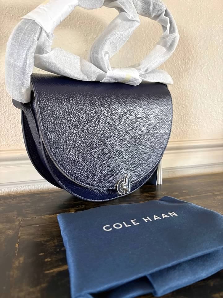 Cole Haan Evie Leather Saddle Bag Color Charcoal Midnight Moon-NWT