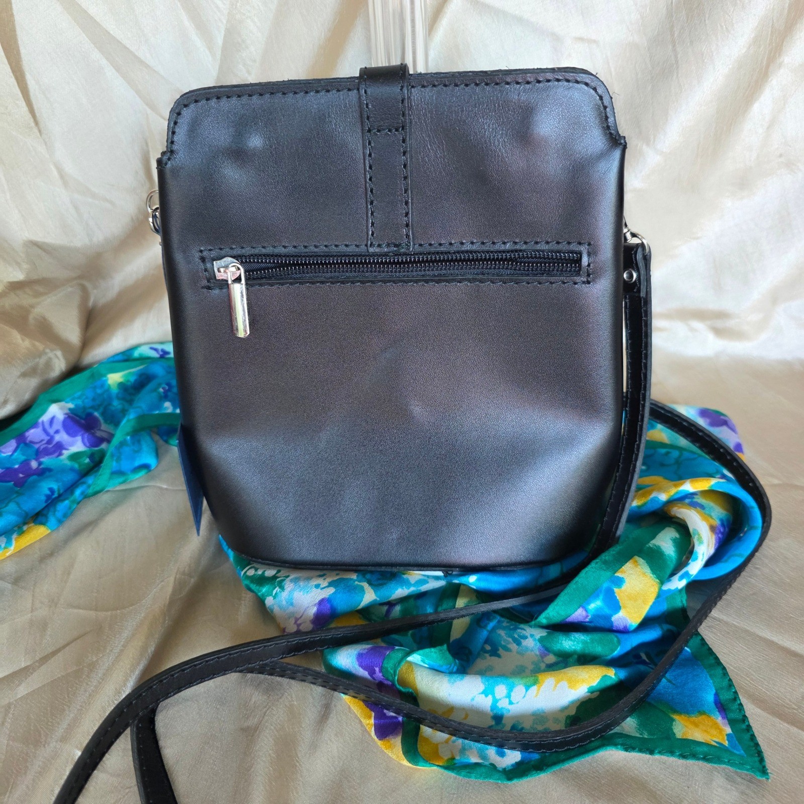 Massimo Castelli Black Leather Crossbody Bag Made in Italy Florence NWT