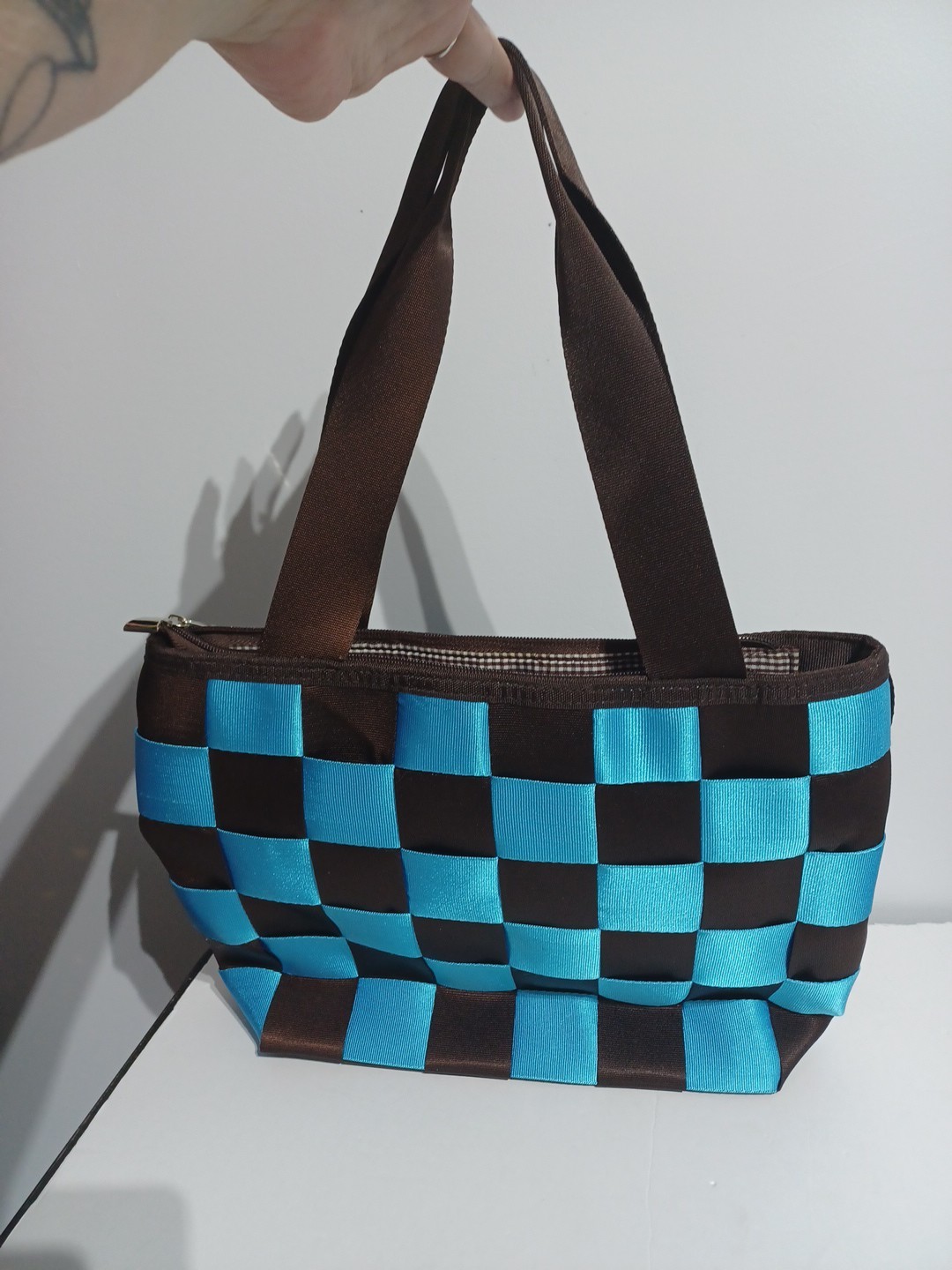 Blue And Brown Seatbelt Bag NWT