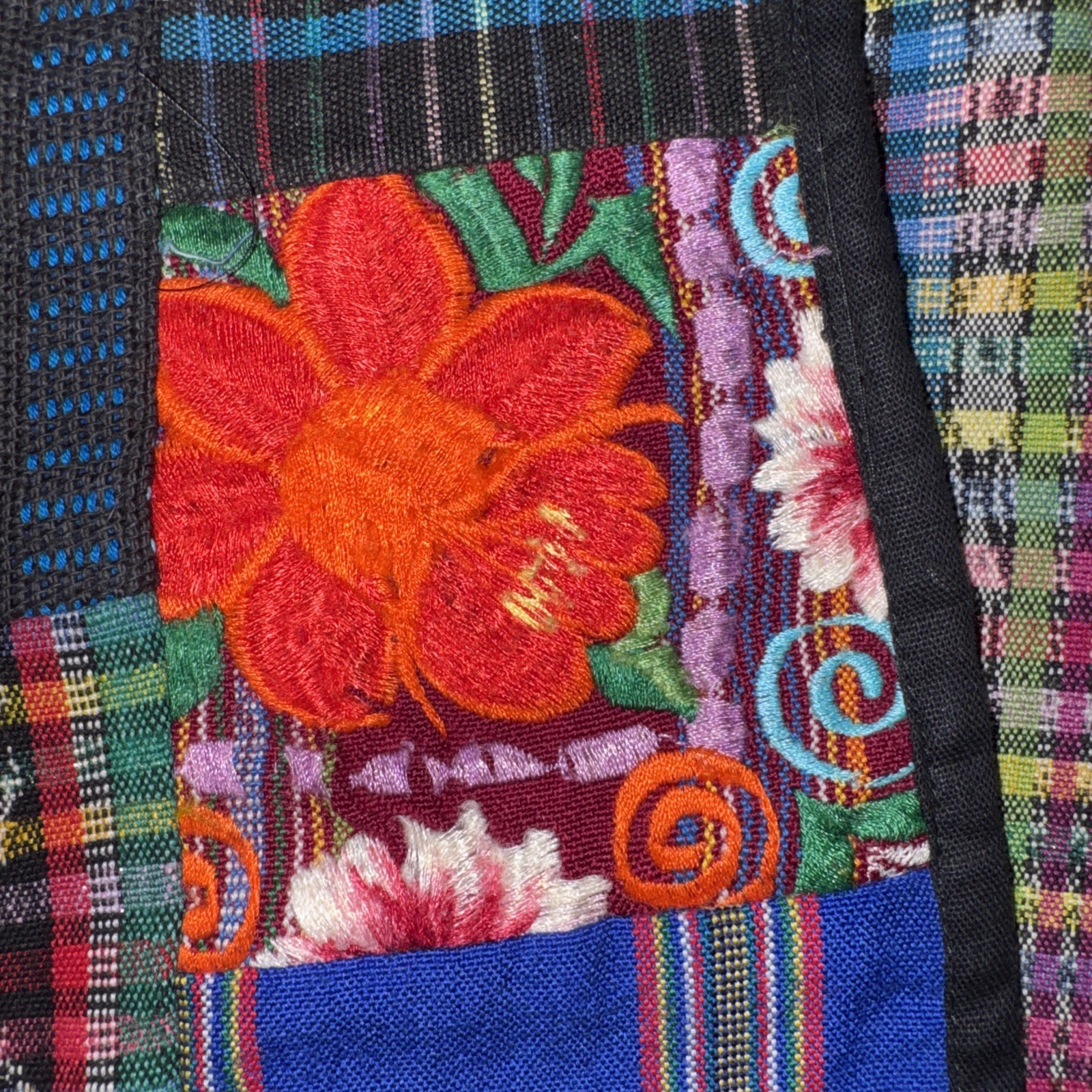 Handmade Embroidered Huipil PatchWork Vest 100% Cotton Art To Wear Boho Flawed