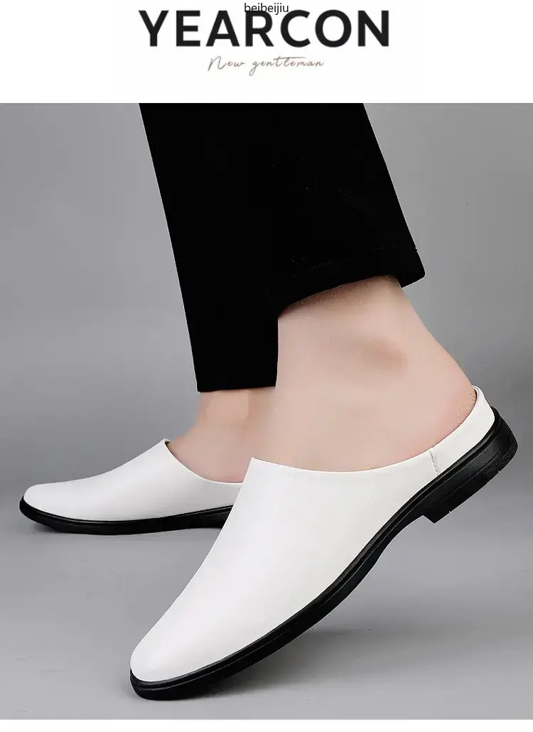 Men’s Flats Half Slippers Leather Casual Shoes Slip On Slides Mules Comfort Hot