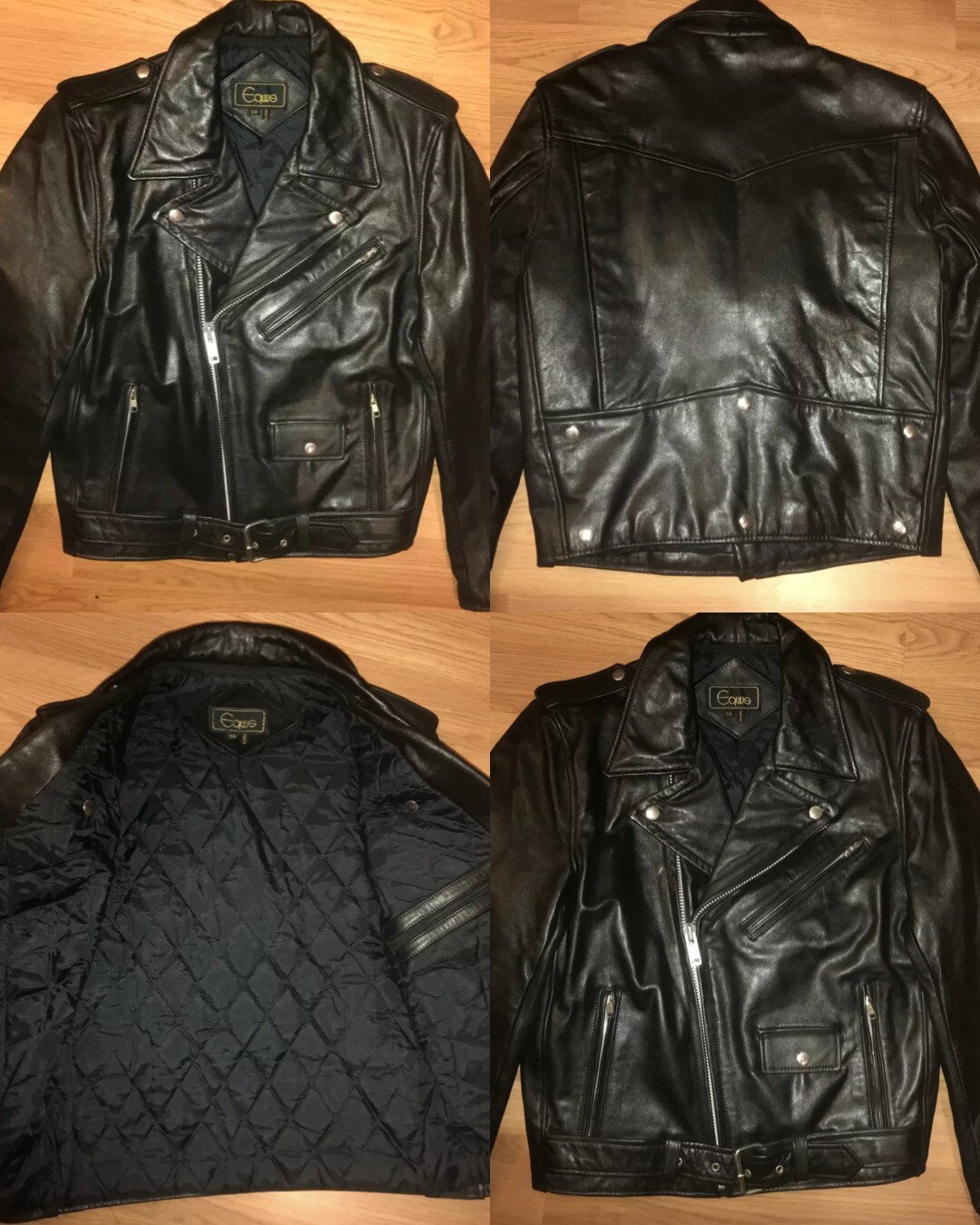 VTG 70S 80S NEW MENS 38 BLACK LEATHER MOTORCYCLE BIKER PUNK JACKET
