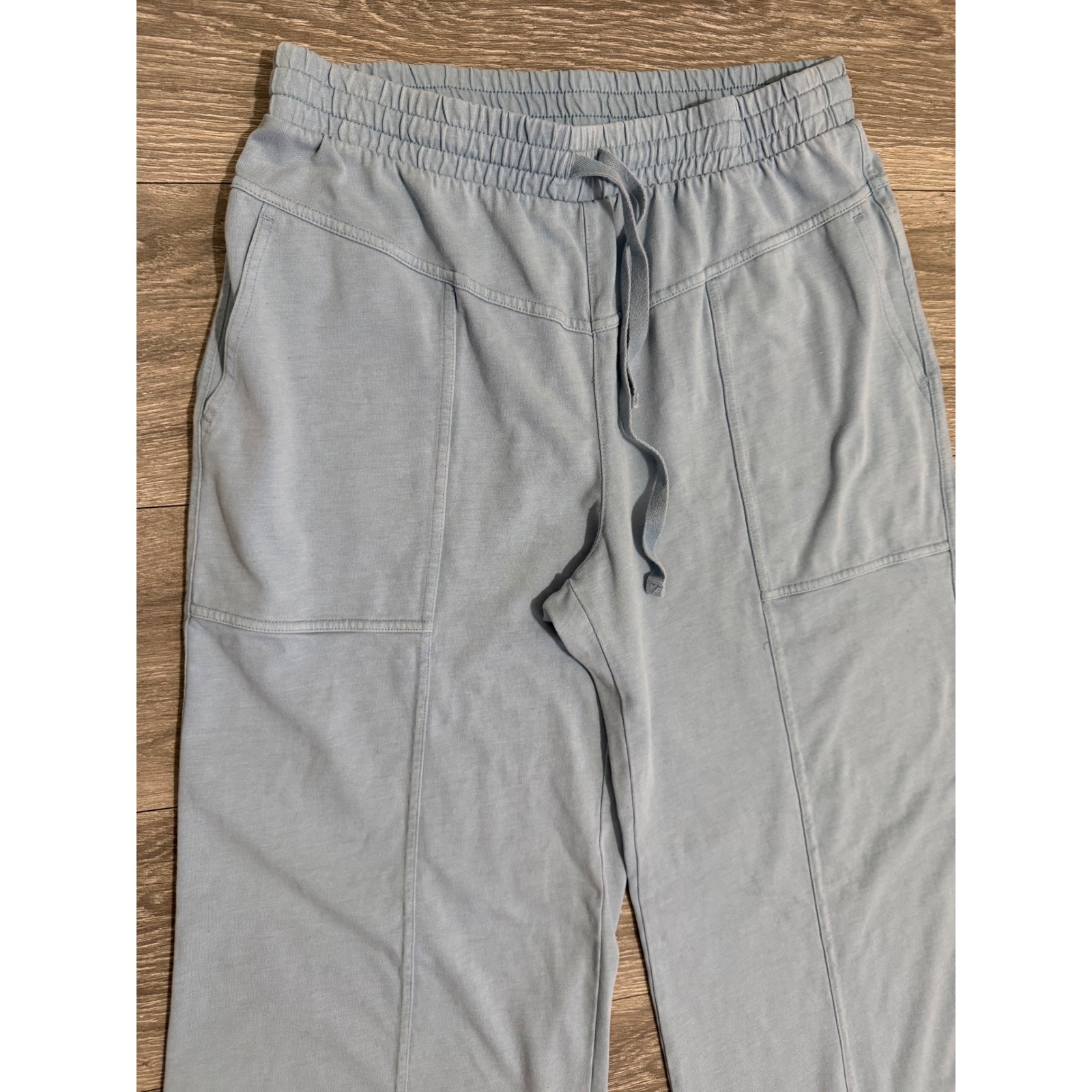 Rae Mode Women Cotton Blend Pants Siz L Light Blue Wide Leg Lounge Elastic Waist