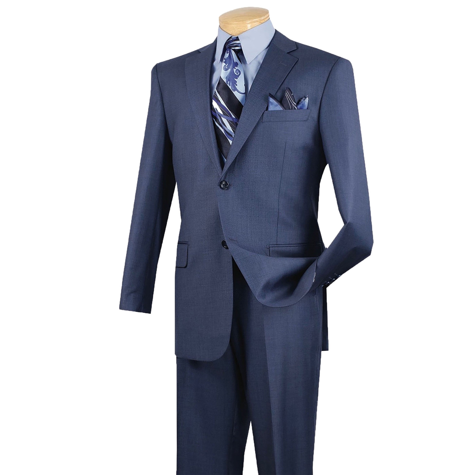 VINCI Men’s Blue Textured Weave 2-Button Classic-Fit Suit – NEW