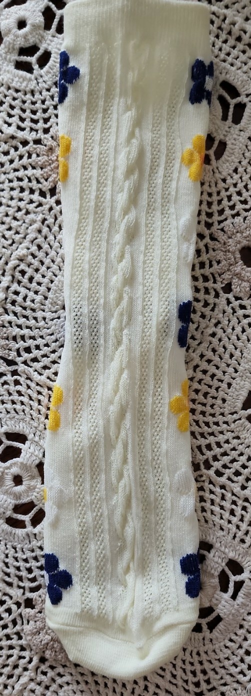 Handcrafted ~ Ivory ~ Embellished w/Multicolor Floral Design ~ Tight Knit Socks
