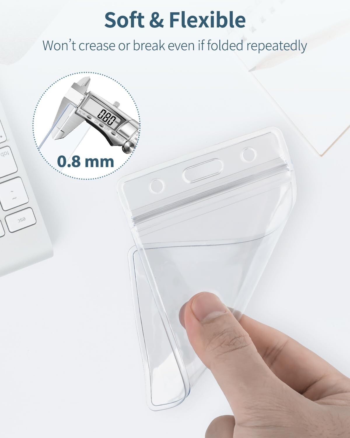 6 Pack Vertical ID Card Badge Holder Waterproof Clear Card Sleeve Case Cover Hea