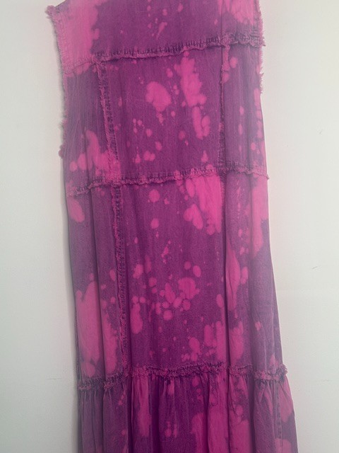 A Rare Bird Magenta Pink Tie Dye Button Down Ruffle Hem Sleeveless Maxi DressNWT