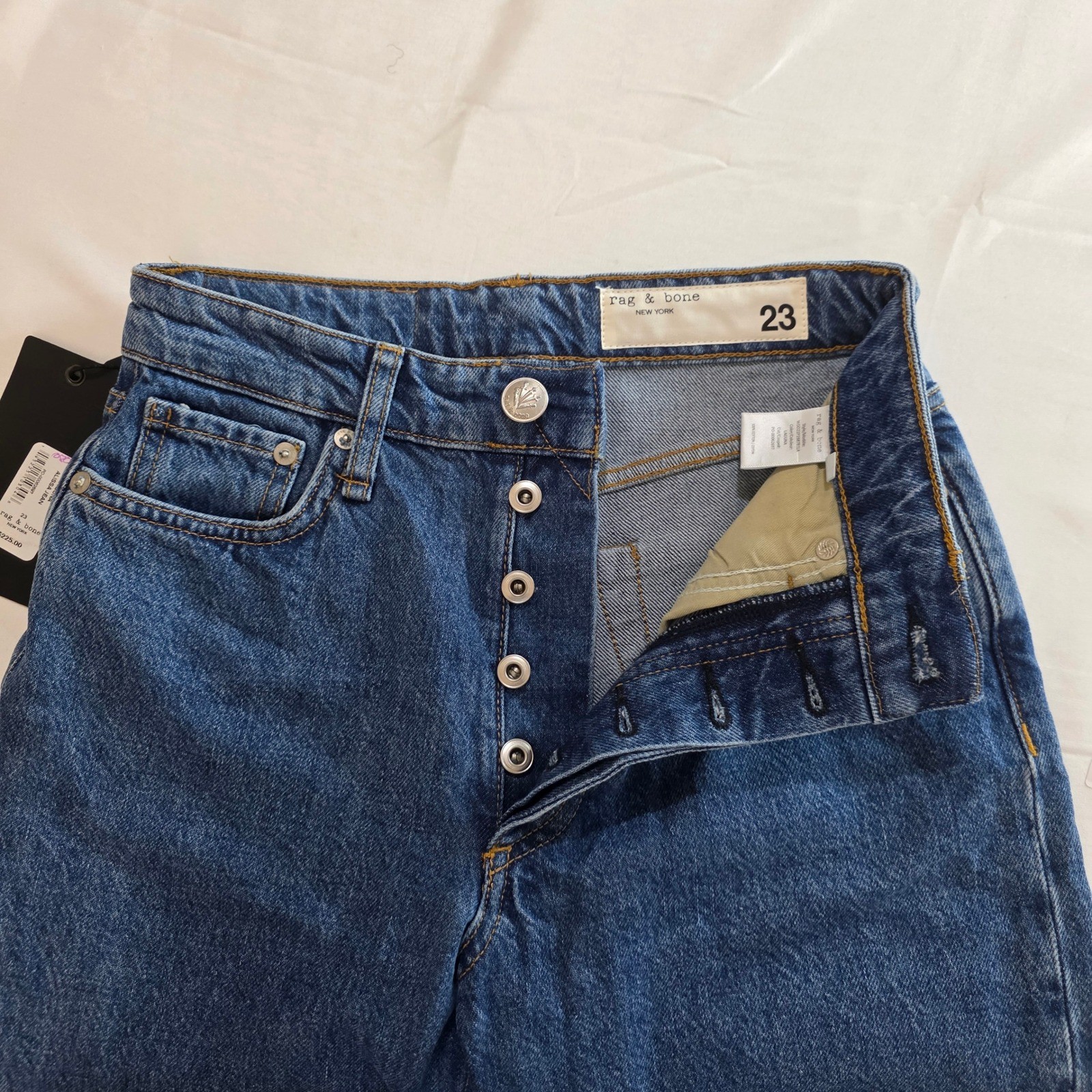 Rag & Bone Alissa High Rise Barrel Leg Jeans Women 23 Blue Laguna Button Fly NWT