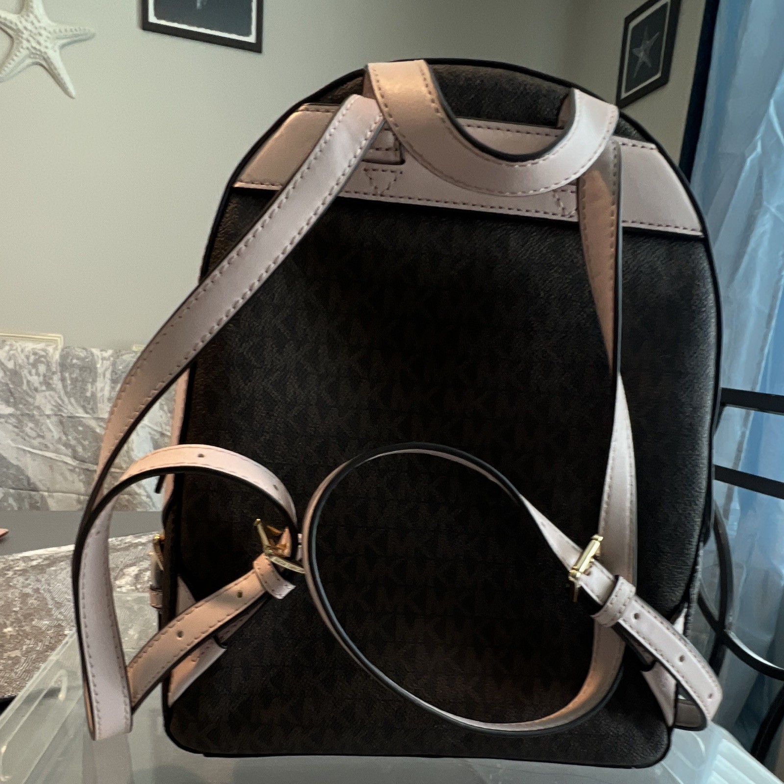 Michael Kors Jaycee Medium Backpack Zip Closure Outer Pockets Brown/Blush Gold