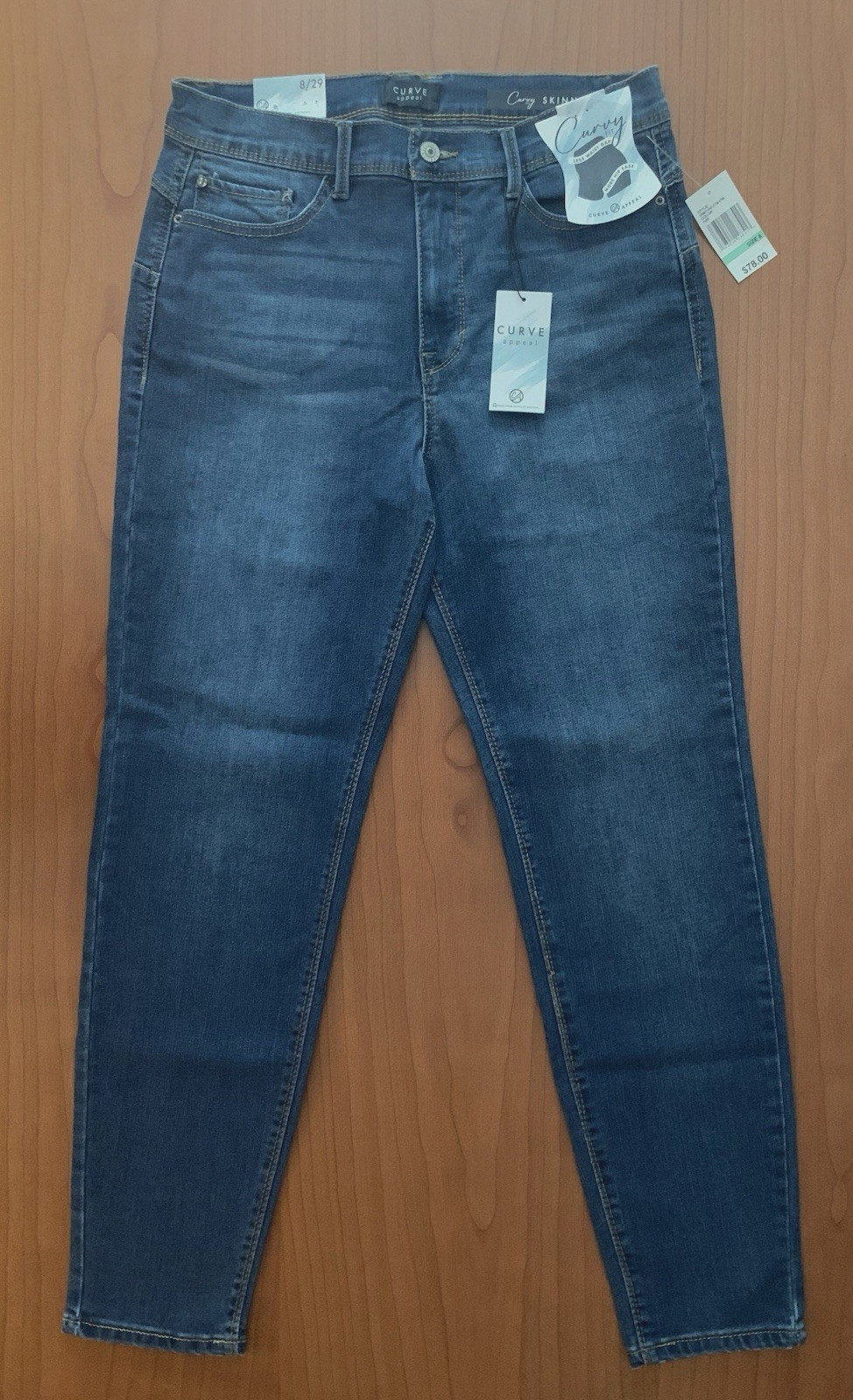 $78 Curve Appeal Curvy Fit Skinny Size 8 Jeans High Rise Stretch Paris Blue