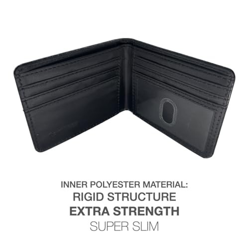 RFID Blocking Full Size Bifold Wallet with 8 Card Slots, Faux Leather Jet Black