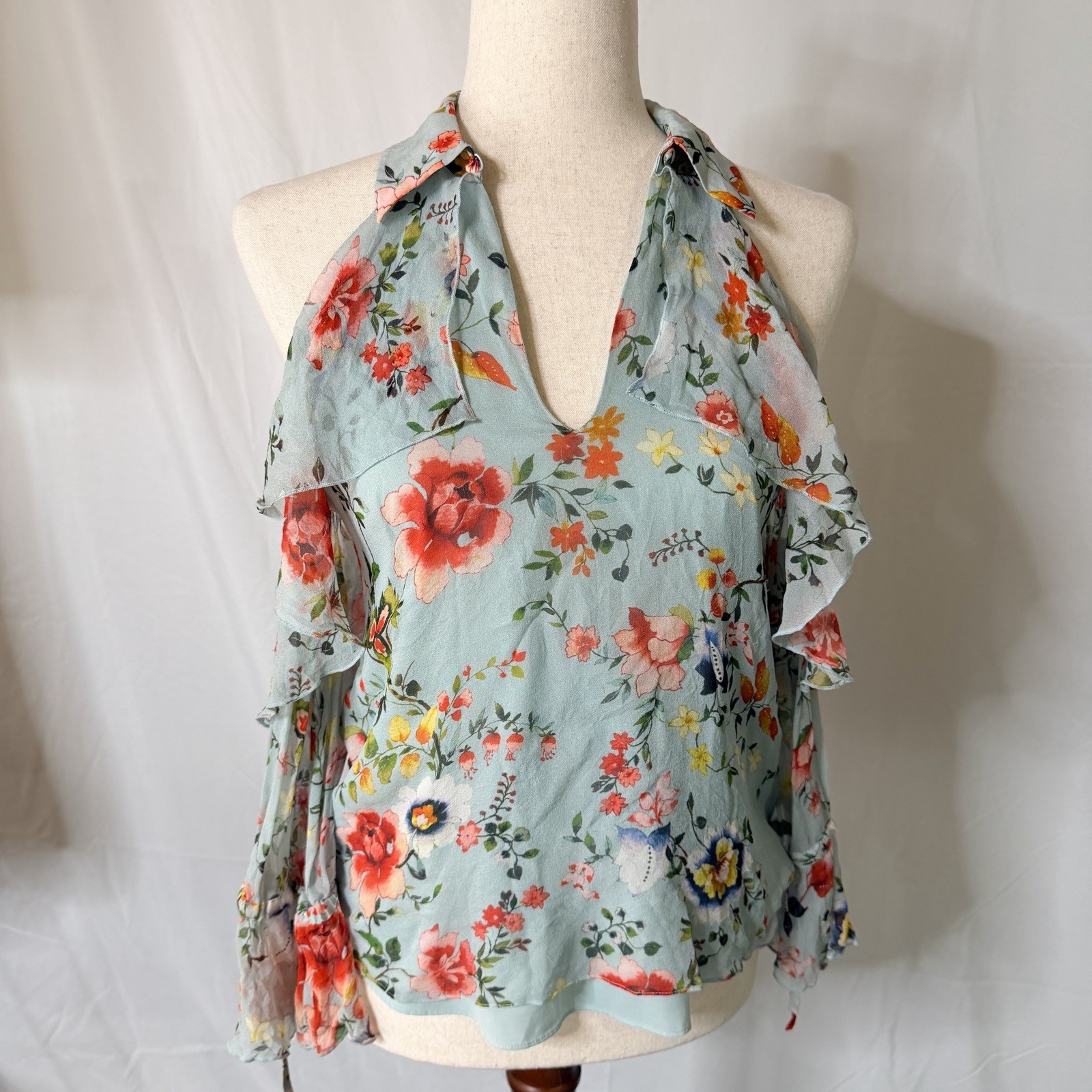 Alice + Olivia Blayne Floral Print Cold-shoulder Silk Top blouse,NWT