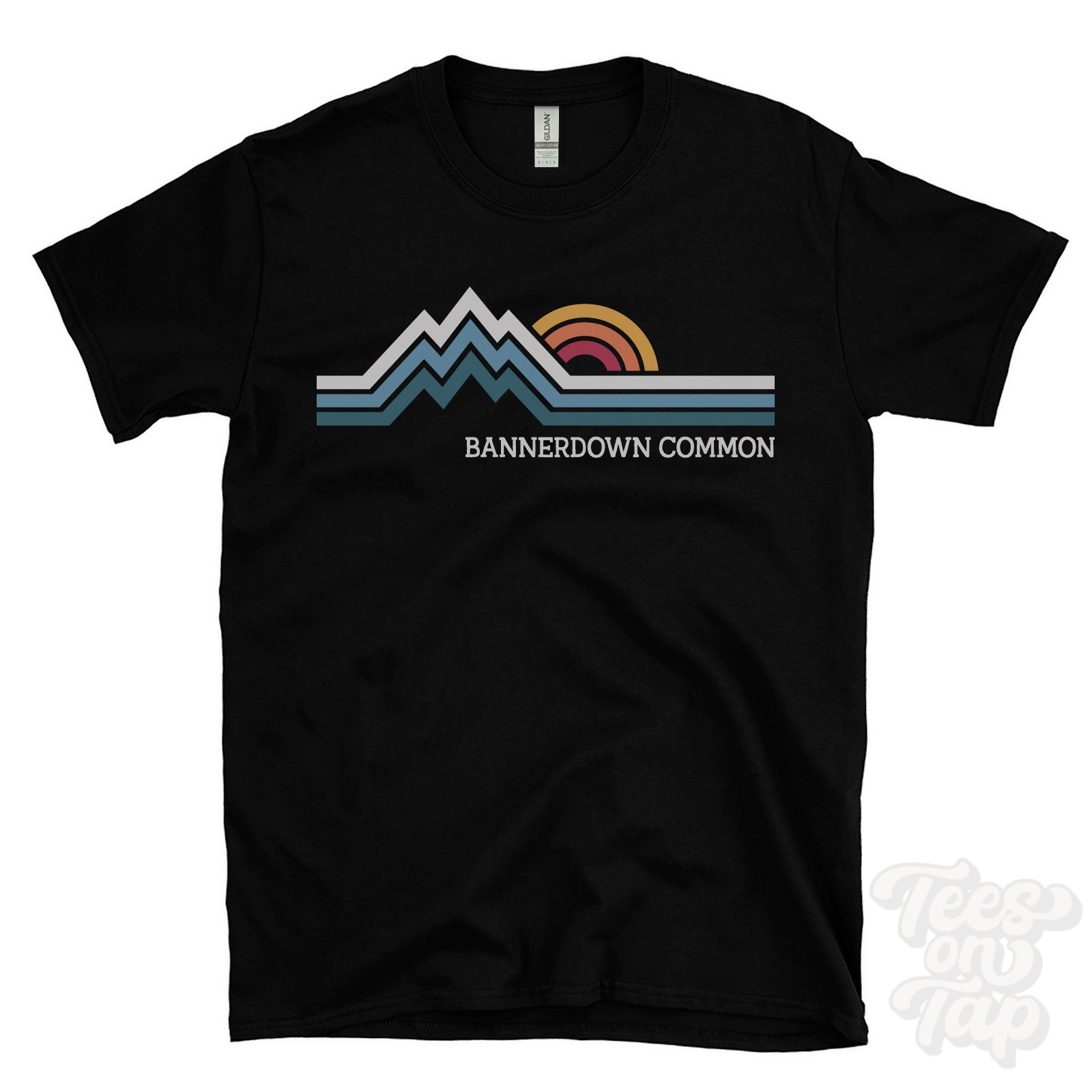 BANNERDOWN COMMON RETRO LOGO PARODY T-SHIRT colerne wiltshire england