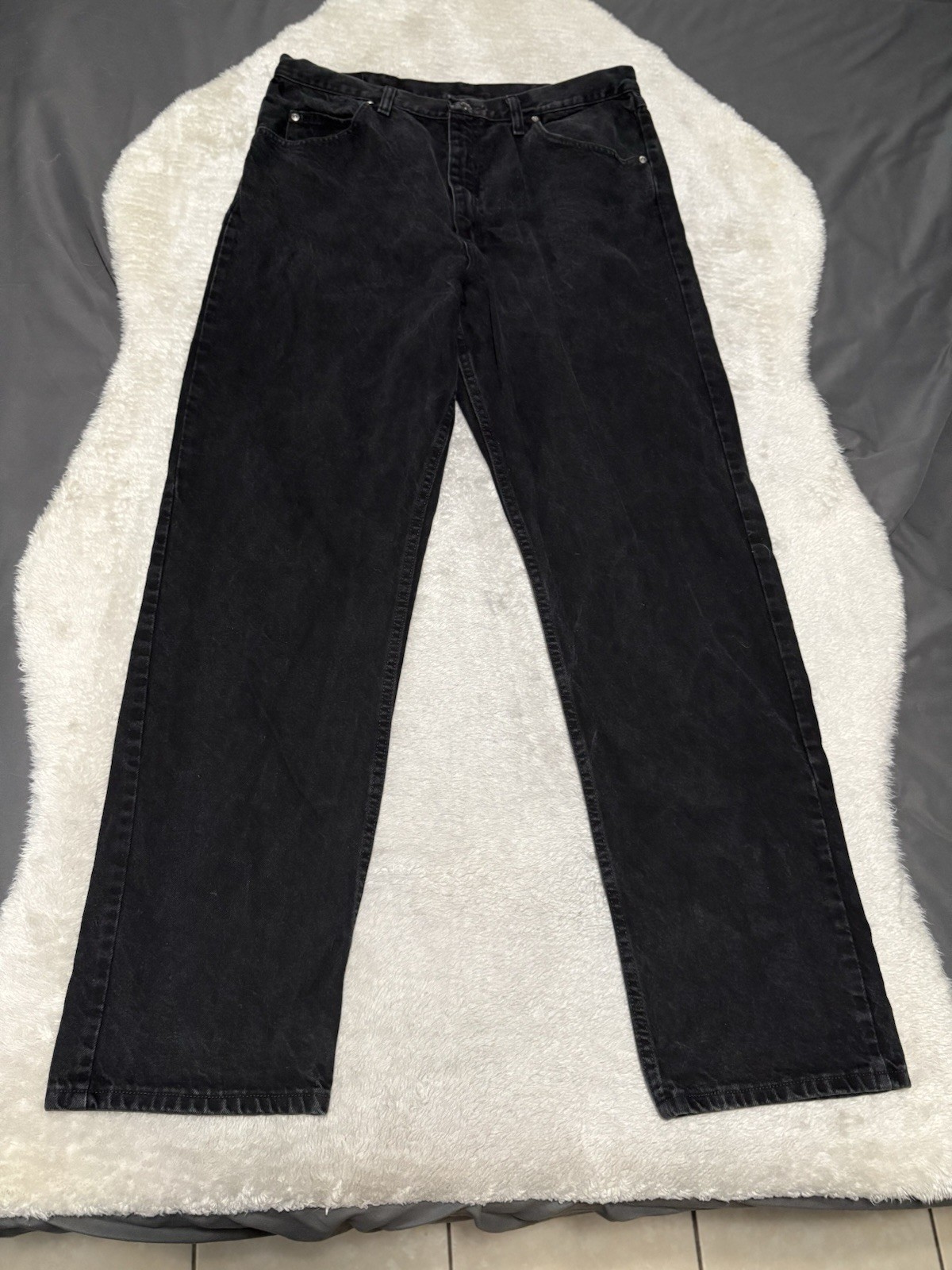 Wrangler Mens Relaxed Fit Black Denim Jeans Size 38×34 Cowboy Cut Pants
