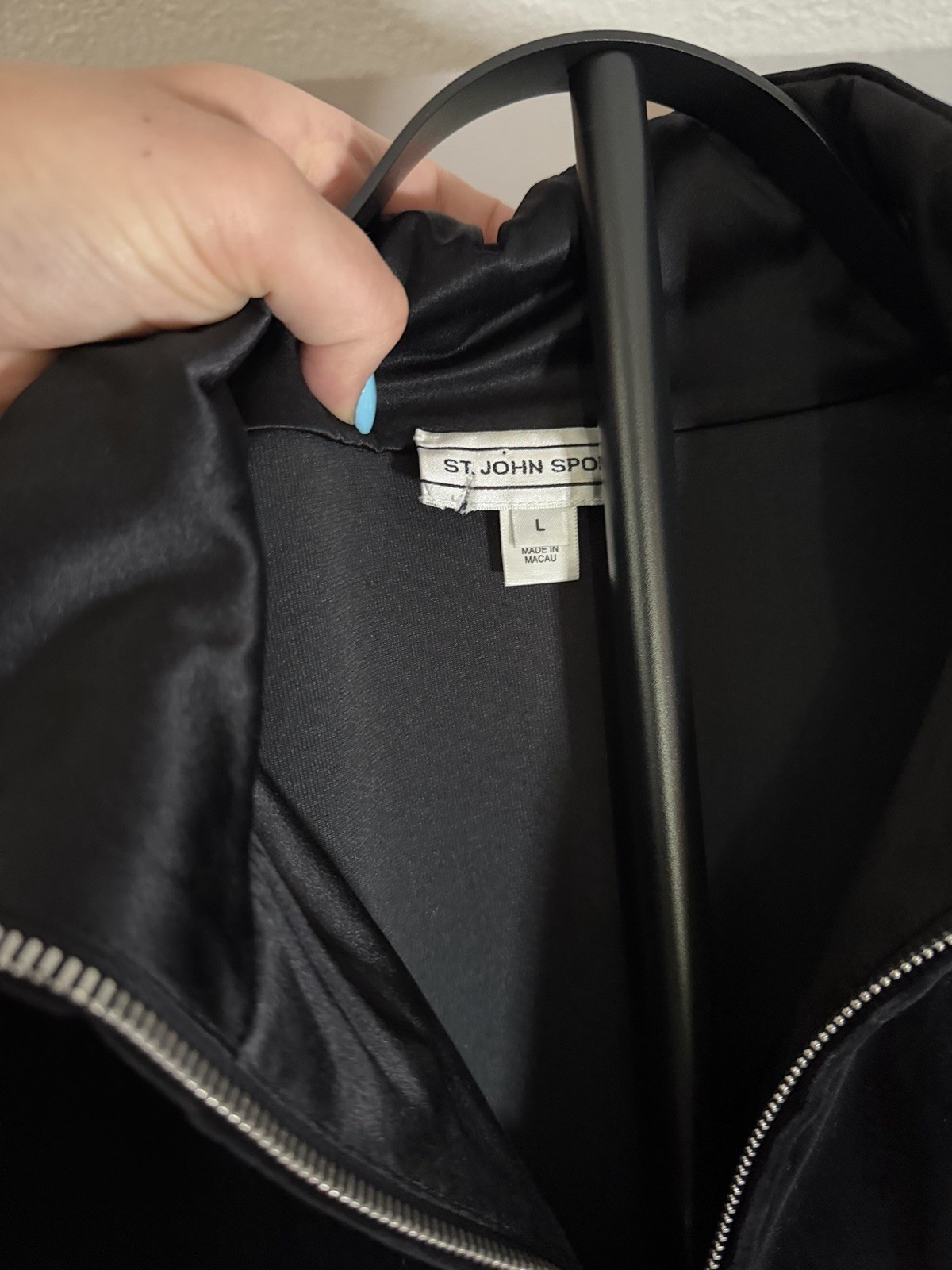 St. John Sport Black Velour 2-Piece Tracksuit Set 1/4 Zip Jacket Pants 16