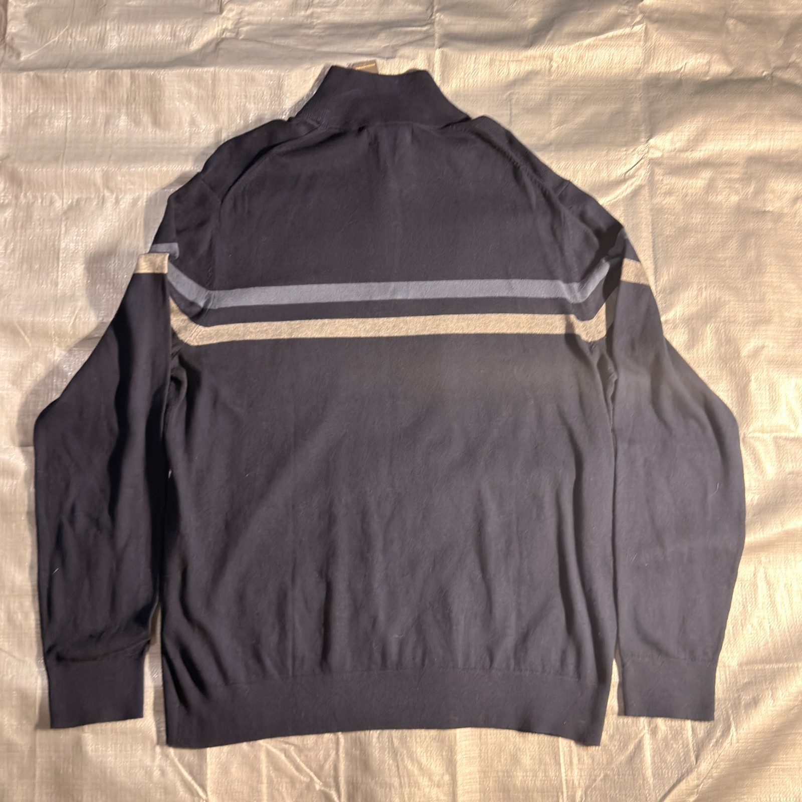 NWT Banana Republic Sweater Mens XL Blue Striped Premium Luxe Yarn 1/4 Zip $70