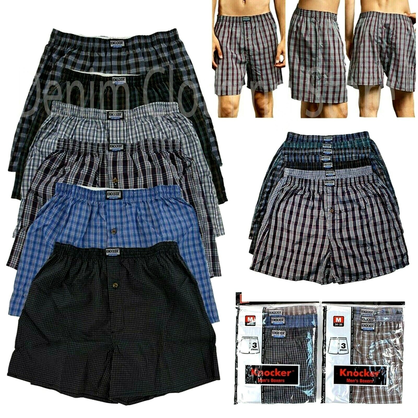 3 6 12 Men’s Knocker Boxer Trunk Plaid Shorts Underwear Lot Cotton Poly Briefs
