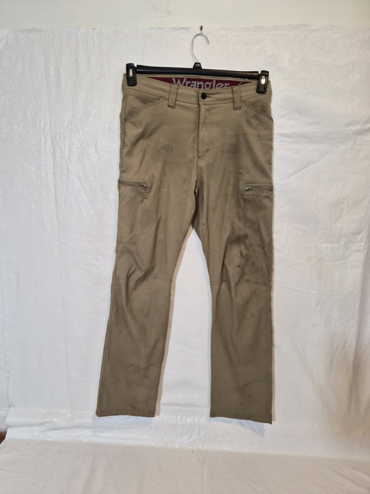 Wrangler Men’s Beige Mesh Cargo Pants Nylon Elastane Zipper Pockets Straight Leg