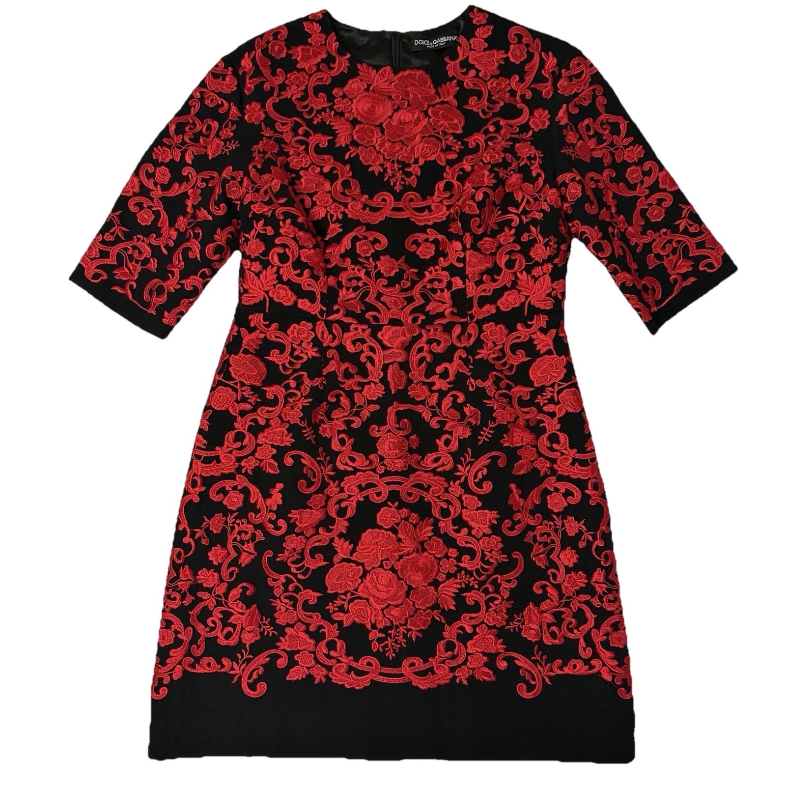 Dolce&Gabbana SS15 Runway Dress Red Embroidered Black Archival 2015 IT 40/US4/S