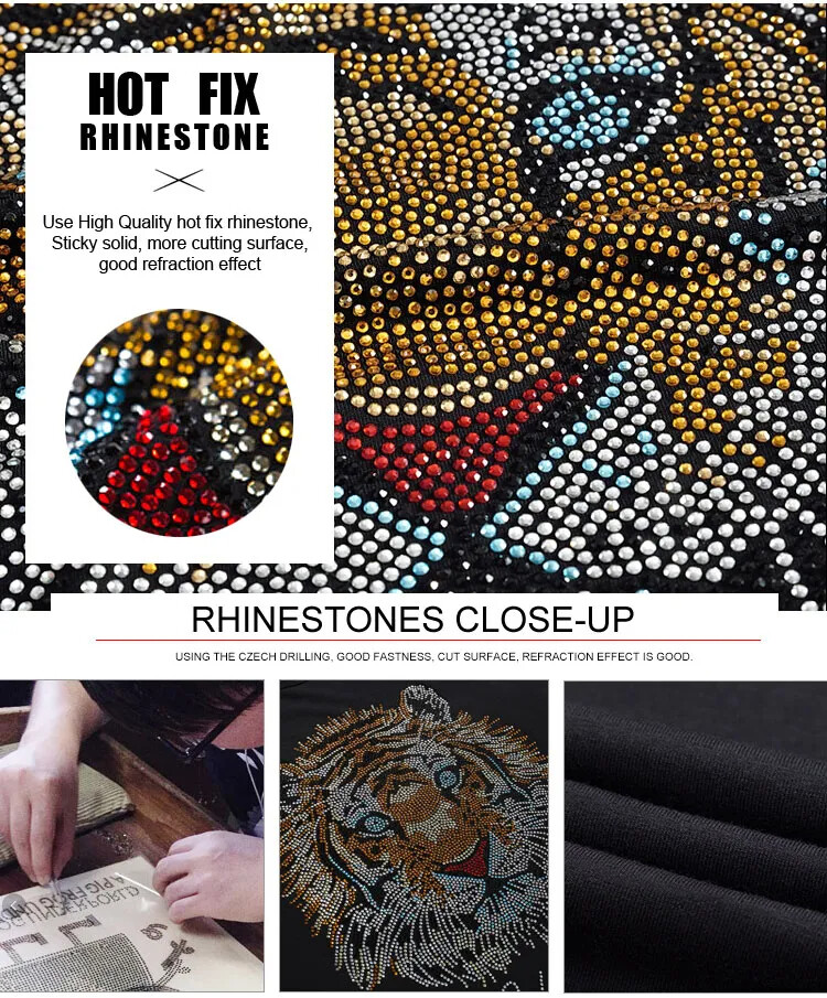 New Fashion Tiger Rhinestones Summer Short Sleeve Luxury Men Designer T-Shirt