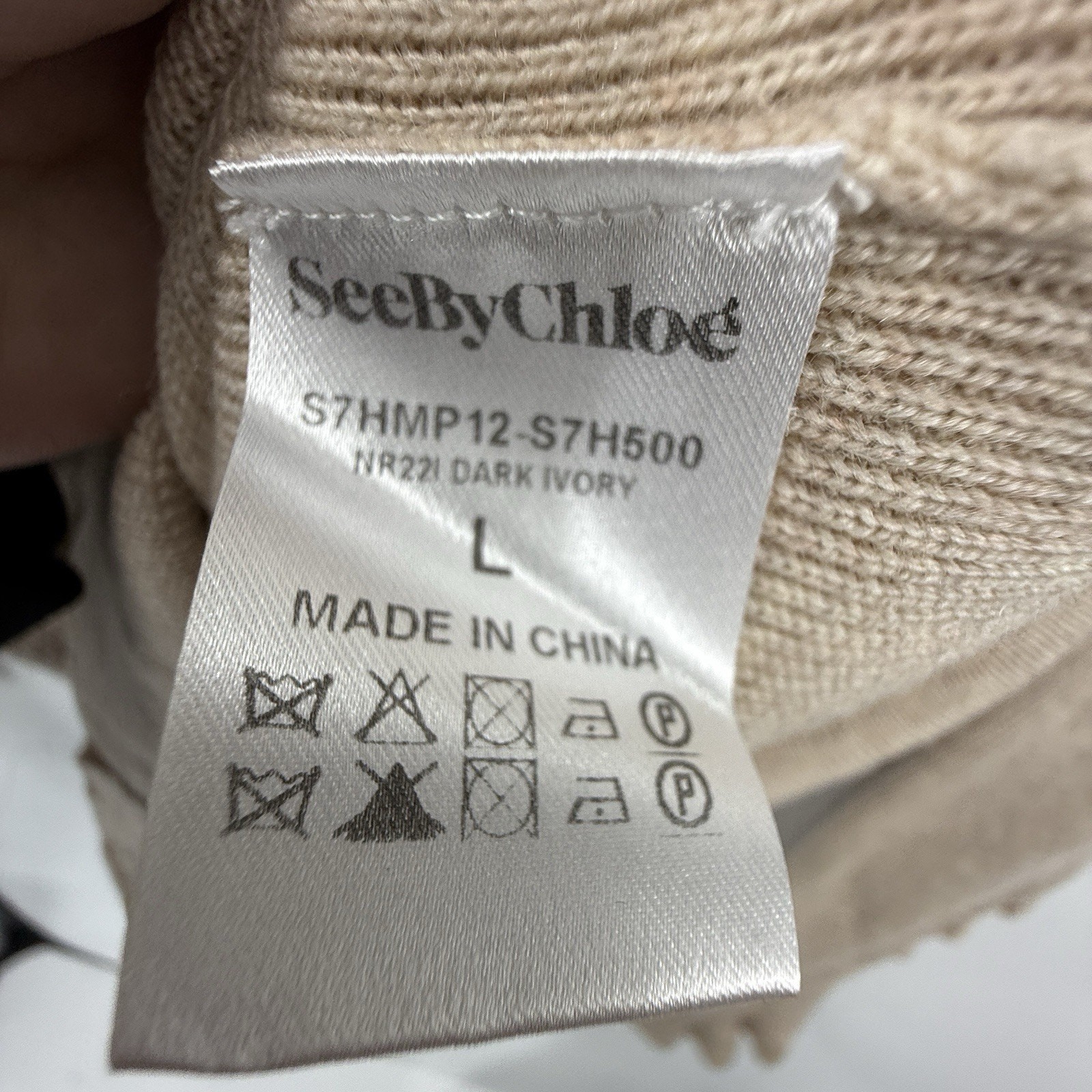 See By Chloe Button Sleeve Sweater Dark Taupe Wool Large Crewneck Pullover