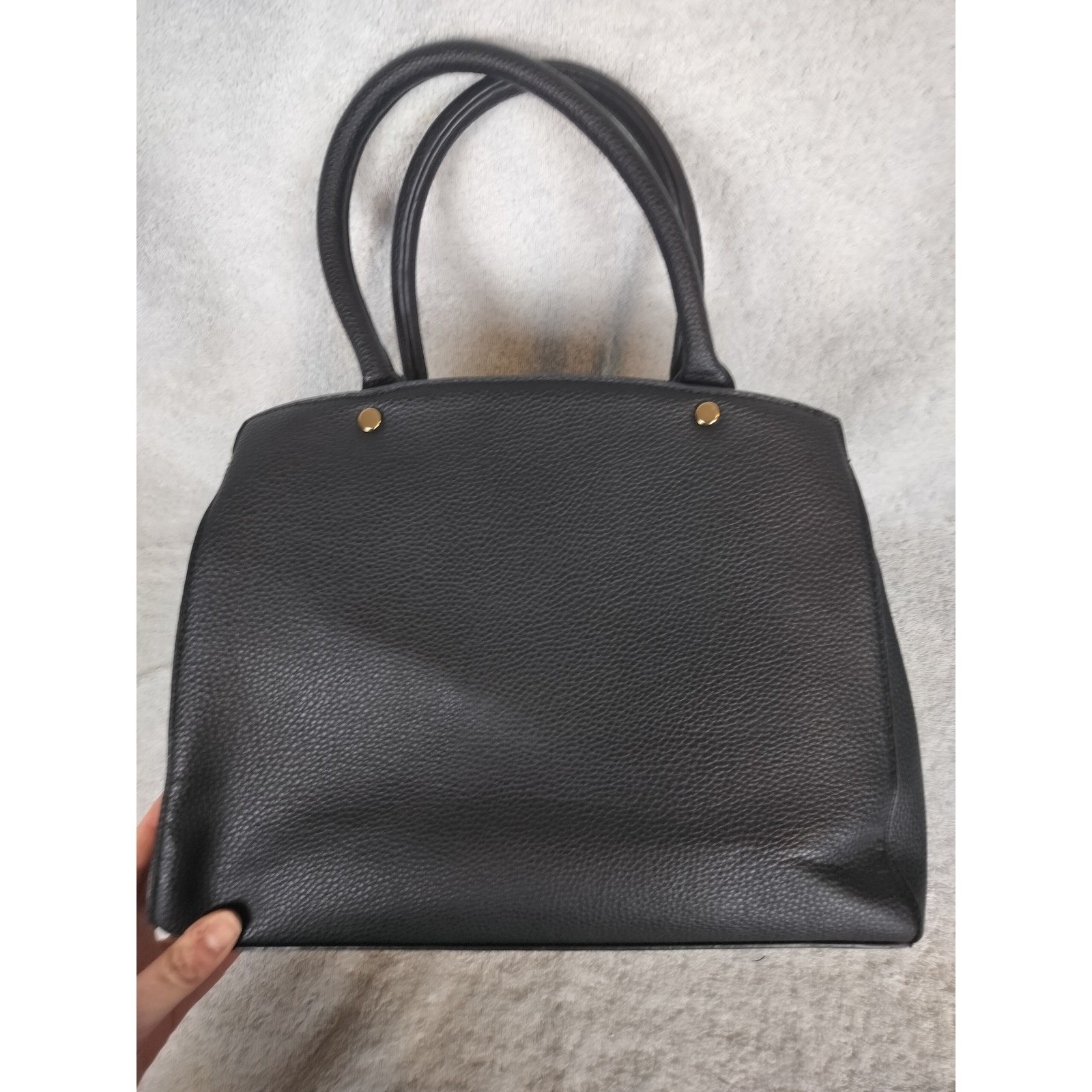 Pebbled Vegan Leather Bow Satchel Handbag Women Medium Black Gold Trim