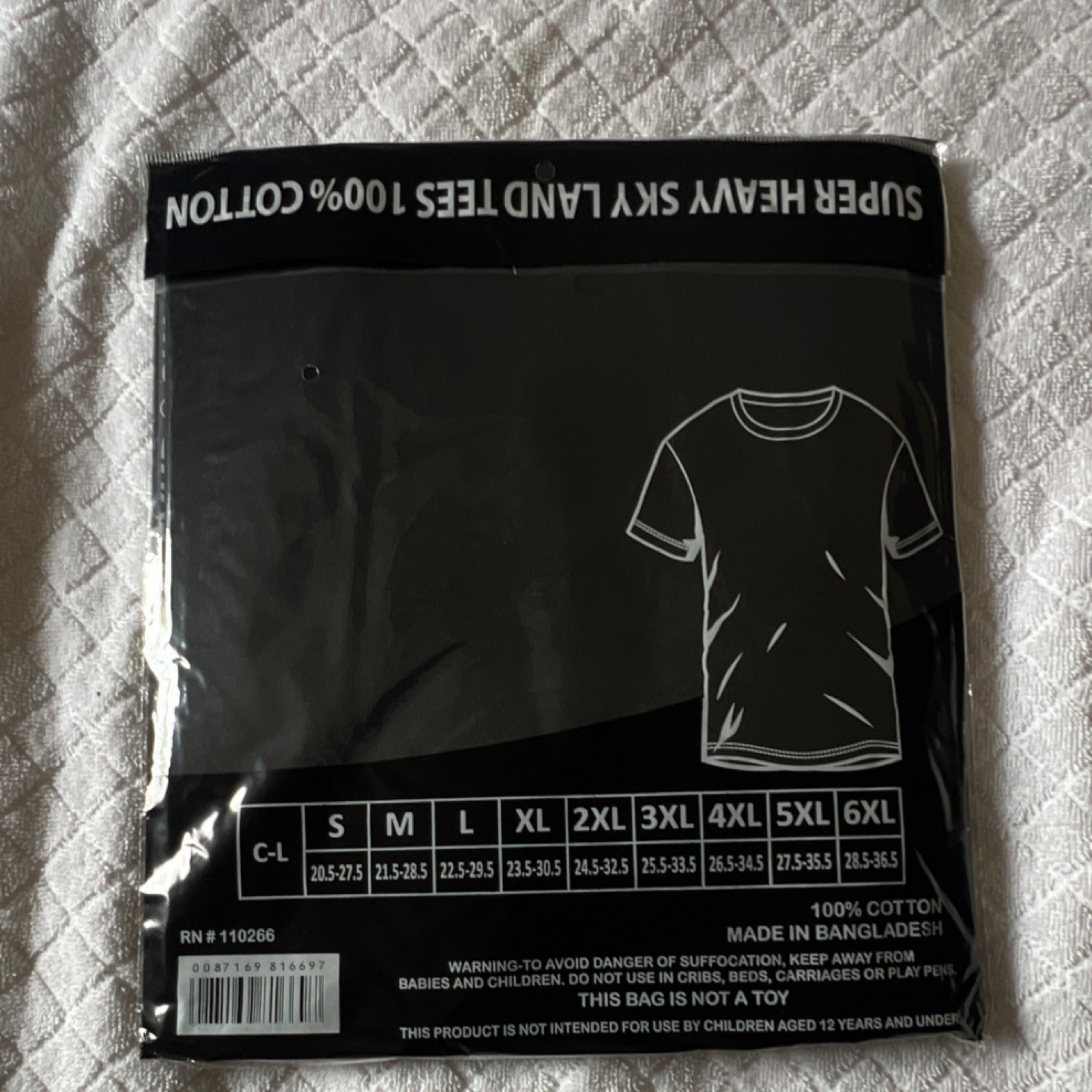 Sky Land Men’s L Super Heavyweight 100% Cotton Black Short Sleeve T-Shirt