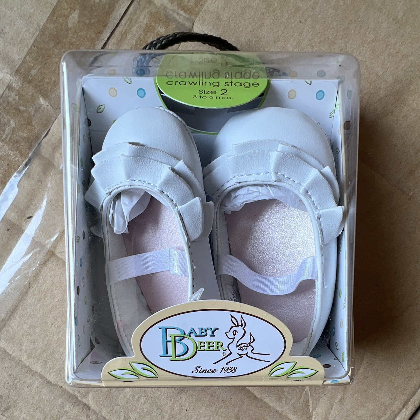 Baby Deer White Faux Leather Mary Jane Dress Shoes Size 2 Bow New with Box