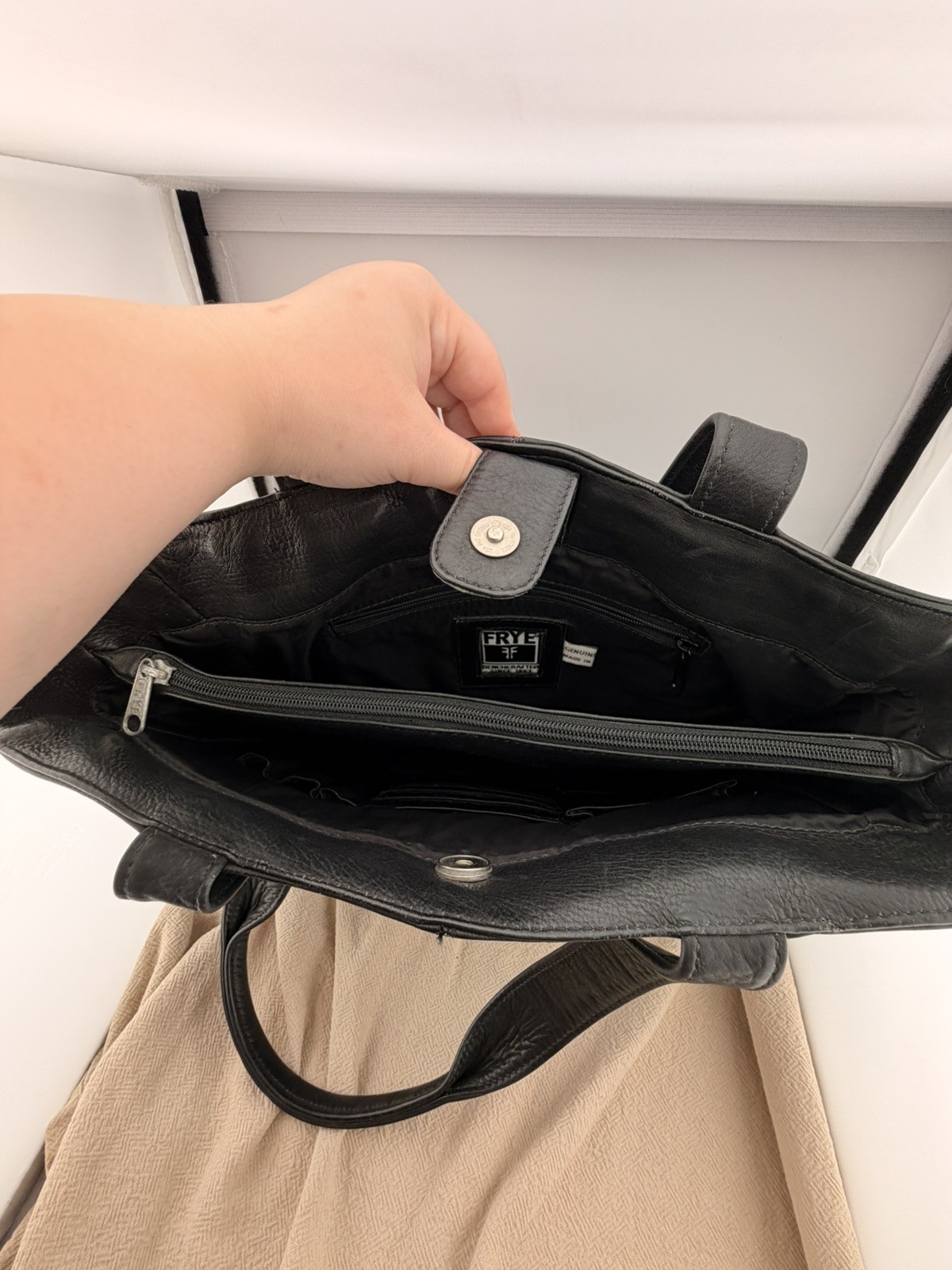 FRYE Black Leather Tote Bag Large Shopper Shoulder Purse Side Pockets