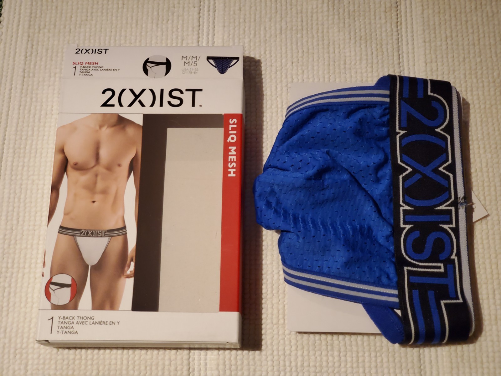 2(X)IST Sliq Mesh – Men’s Nylon Y-Back Thong – Blue – Size M – BNIB