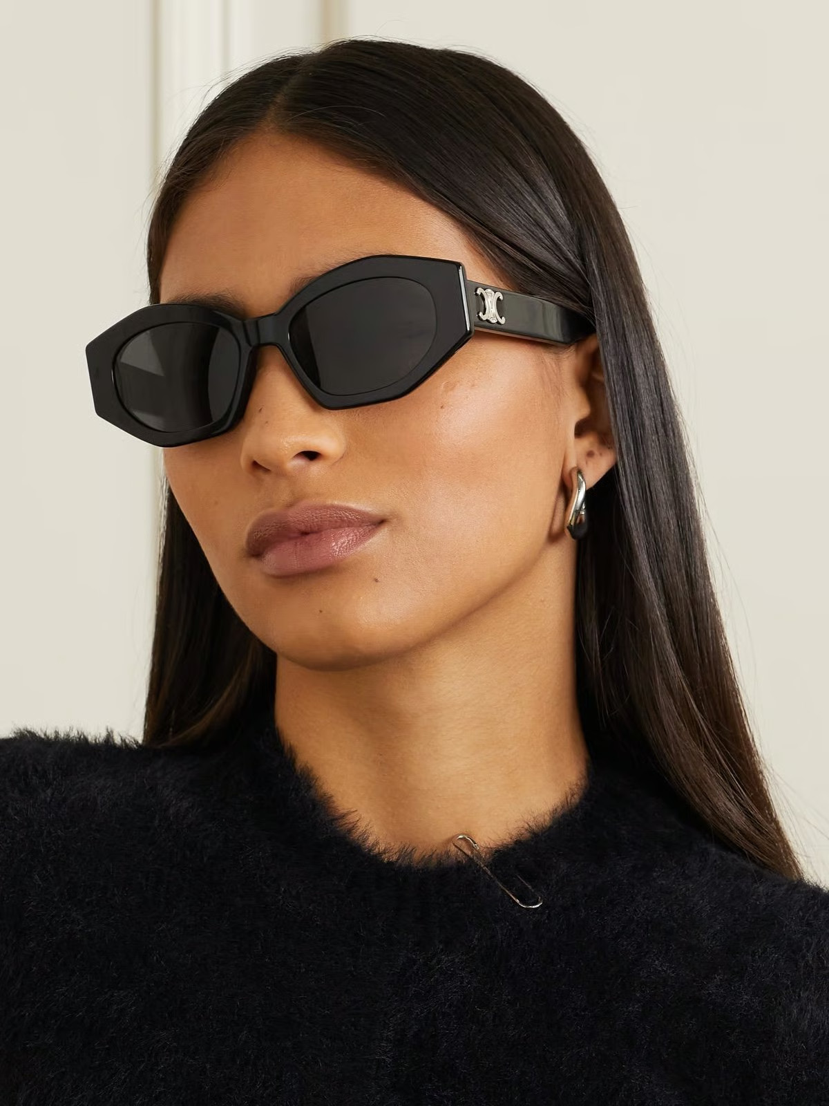 Celine CL40308U Triomphe Black Cat Eye Sunglasses Grey Lens Women