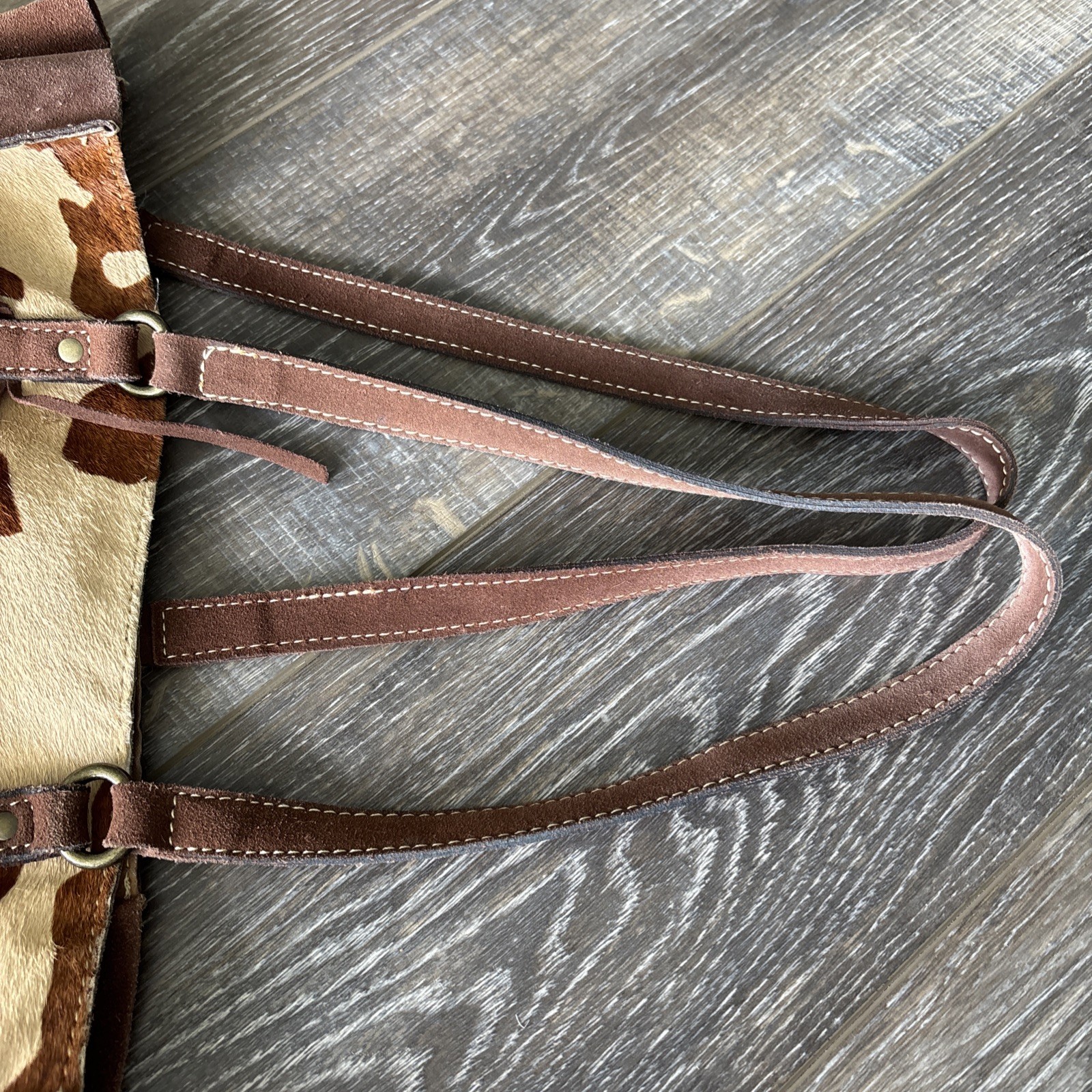 Patricia Nash Leather & Cowhide Print Mwith Leather Fringe Tote Purse – See Pics