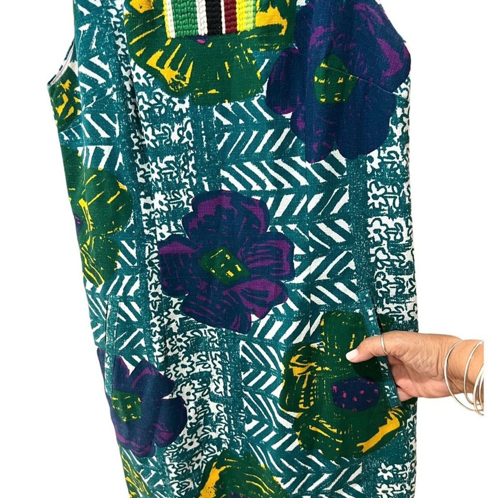 Anthropologie Vanessa Virginia Teal Blue Green Floral Embroidered Dress SZ 10