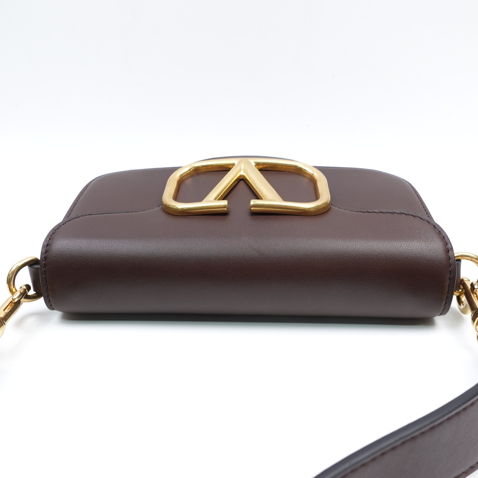 Valentino Super Vee Coffee Leather Shoulder Bag T10336919