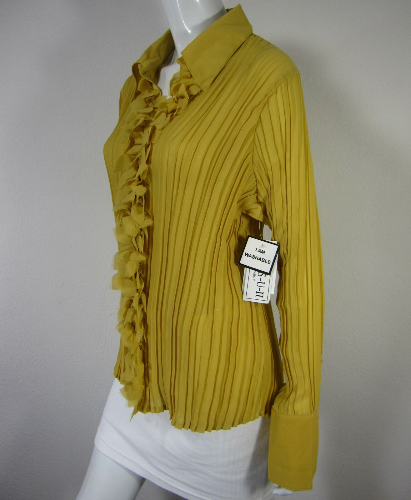 DRESS U II By SHARON NWT Long Sleeve Button Down Blouse Plus Size 1X Yellow 251