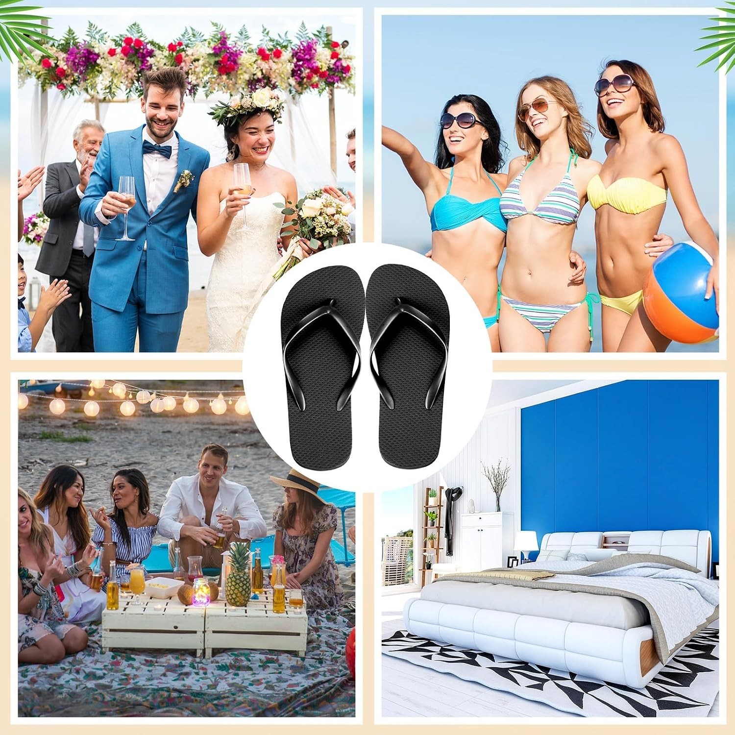 72 Pairs Flip Flops Bulk for Wedding Assorted Size Sandals Pack Casual Slippers