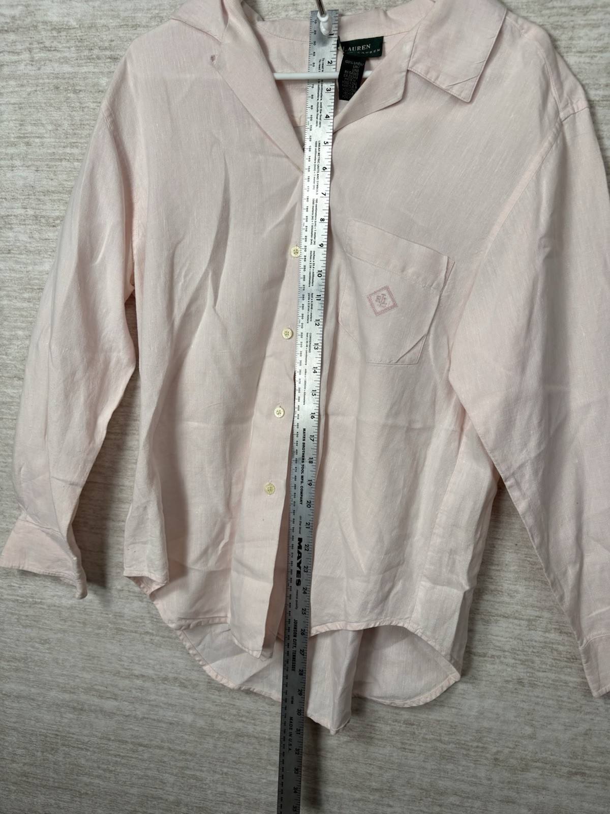 Lauren Ralph Lauren Pink Button Front Shirt Women’s 14 100% Cotton Crest Logo…